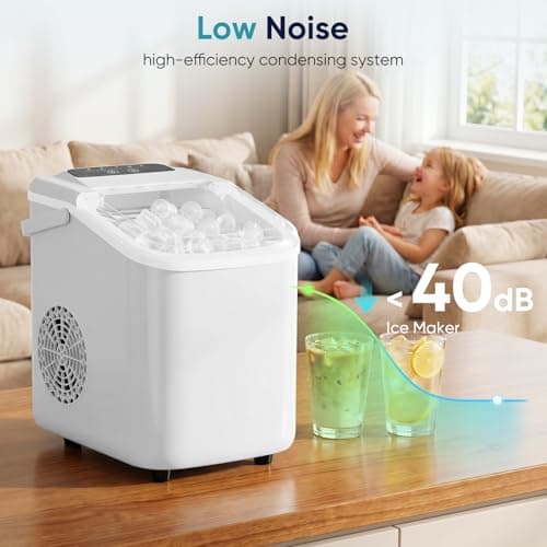 DUMOS Ice Maker Countertop, Ice Machine with Portable Handle, Basket and Scoop, 26lbs Daily, 9 Bullet Cubes in 6~8 Mins, Auto-Cleaning for Home, Kitchen, Office, Outdoors, RV Camping