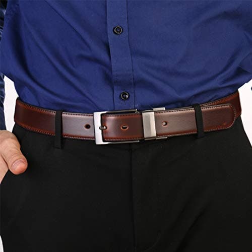 beltox fine Men's Dress Belt Leather Reversible 1.25" Wide Rotated Buckle Gift Box