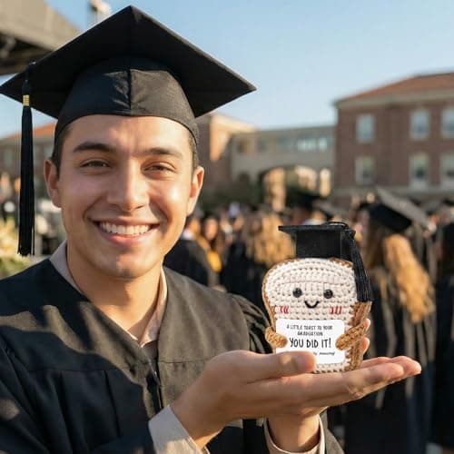 Crisky Handmade Funny Graduation Gifts, Positive Crochet Toast with Little Graduation Card and Grad Caps - You are Totally Amazing - Grad Gifts for College University Masters Degree B0GBVS3MZF