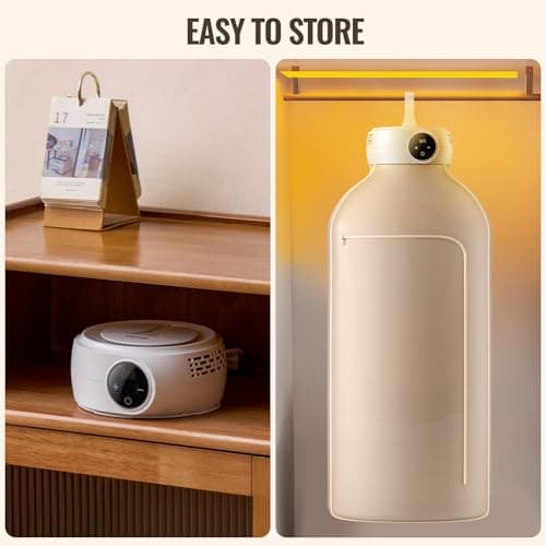 VEVOR Portable Clothes Dryer with Dryer Bag, PTC Heating & LED Display, Foldable Mini Dryer with 5-H Timer for Apartments, Dorms, RVs, or Hotels, 600W, Beige