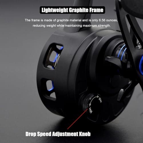 Inline Ice Fishing Reel, 3.2:1 High Speed Gear Ratio, 3+1 Anti-Reverse Ball Bearings, Magnetic Brakes, Lightweight Graphite Frame with a CNC Aluminum Spool for Winter Fishing