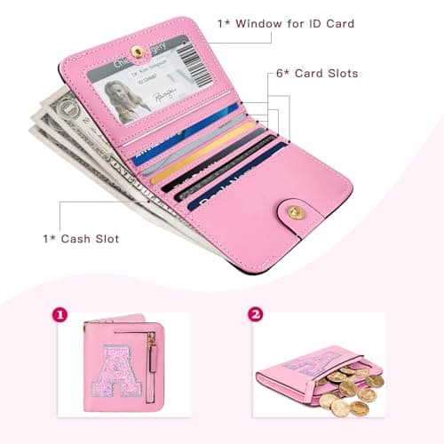 COSHAYSOO Initial RFID Girls Wallet Wristlet Christmas Stocking Stuffers Birthday Gift Ideas for 6 7 8 9 10 11 12 13 14 Year Old Girl Girly Gifts Tween Preteen Teen Preppy Trendy Stuff Pink Letter A