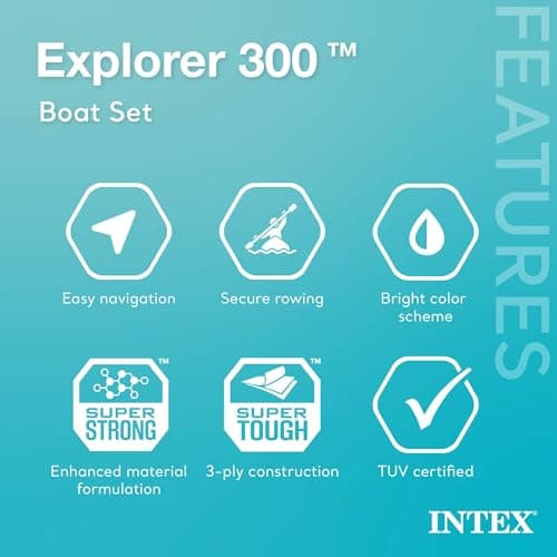 INTEX Explorer Compact Inflatable Boat Series: Dual Air Chambers – Welded Oar Locks – Grab Handles – Bow Rope – Sporty Design