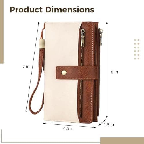 OMISTAR Women's RFID Blocking PU Leather Wallet, Trifold Clutch Purse with Wrist Strap, Multi-Compartment Credit Card Holder with Zipper Pockets for Cash, ID, Coins, Travel Essentials