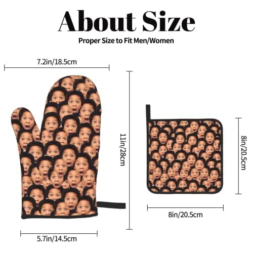 Custom Oven Mitts and Pot Holders Personalized with Your Face, Baking Gifts for Women for Kitchen Cooking, BBQ, Grillin-Style1, 1 Oven Mitts+ 1 Pot Holders B09QC3QX2R
