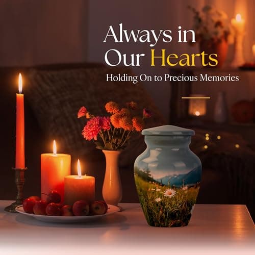 Blue Small Funeral Urn for Ashes for Women and Men Remains - Decorative Travel Urn for Mother and Father Cremation 3 Inch Daisy Burial Urns for Adult Human Ashes B0FJY7YYJ6