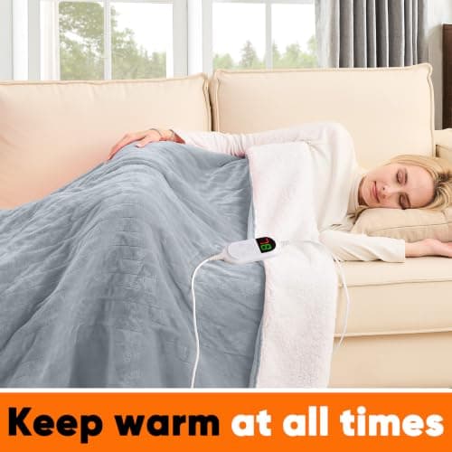 10 Heat Levels 1/2/4/6/8 Hours Auto-off,Sherpa Soft Cozy Warm Blanket,House Warming Gifts for Grandma Grandpa, Dove Grey greenoak Heated Blanket Electric Throw Heating 50"X60",Gifts for Women B0H5K4MBXB