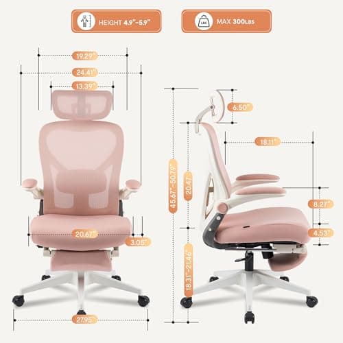 FLEXISPOT Foldex Ergonomic Office Chair, Folding Chair for Small Spaces with Lumbar Support, Flip-up Armrests, 3D Headrest, Desk Chairs with Footrest for Work,Video Game,Gift (Foam Seat, Pink)