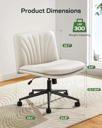 Marsail Criss Cross Office Chair with Wheels, Armless Wide Desk Chair for Active Sitting, PU Leather Cross Legged Chair for Home Office, Pet-Friendly & Easy Clean, Beige