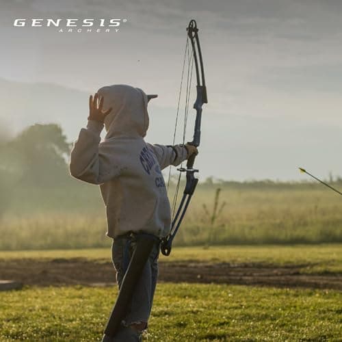 Genesis Gen-X Lightweight Compound Bow, Archery Hunting Bow for Adults w/Adjustable Riser, Cam Draw Weight, & Length, Draw Hand - Right, Black