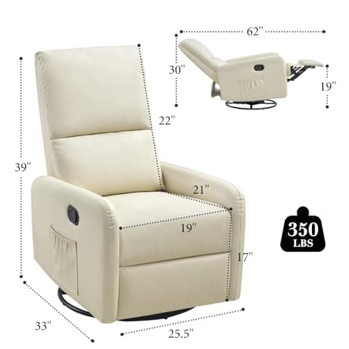 Jocisland Swivel Glider Rocking Recliner Chair for Adults, Nursery Rocker Reclining, Comfy Upholstered Single Sofa Armchair for Living Room Bedroom Nursing, Leather Cream