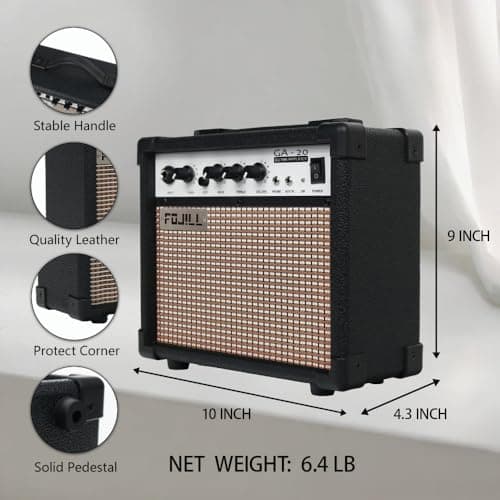 Fojill 20W Watt Electric Guitar Amplifier Amp Practice Small Portable Travel Mini Amp with 3.5 Headphone Jack Aux Distortion Gain Treble Bass Volume (Black, 20W)