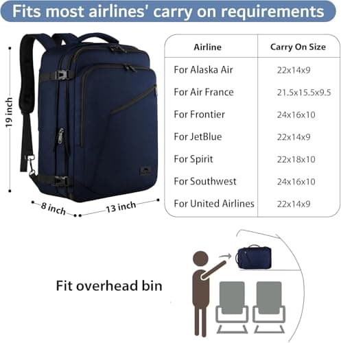MATEIN Weekender Backpack, Large Capacity Travelling Suitcase Backpack with Strap for Clothes, Expandable Flight Approved Business Carry on Daypack for International Travel, Blue