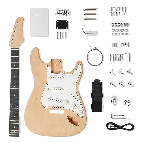 Ktaxon DIY Electric Guitar Kit with Mahogany Body, Full Size 6-String Electric Guitar Kits W/Maple Neck, Shoulder Strap, SSS Pickups, All Accessories Included, Wood Color (KST)
