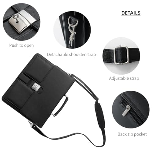 Mens Leather Briefcases Office Attorney Attache Case Ideal Gift Messenger Bag w/Padded Compartment,Black