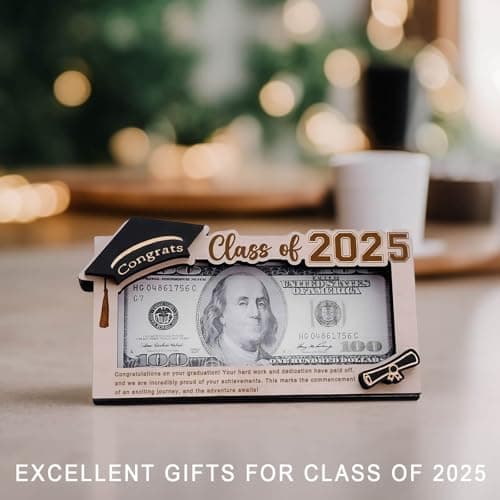 Graduation Gifts 2025 Money Holder, Wooden Graduation Money Cash Envelope Box for Class of 2025 Senior College University Graduates Holiday Christmas Gifts