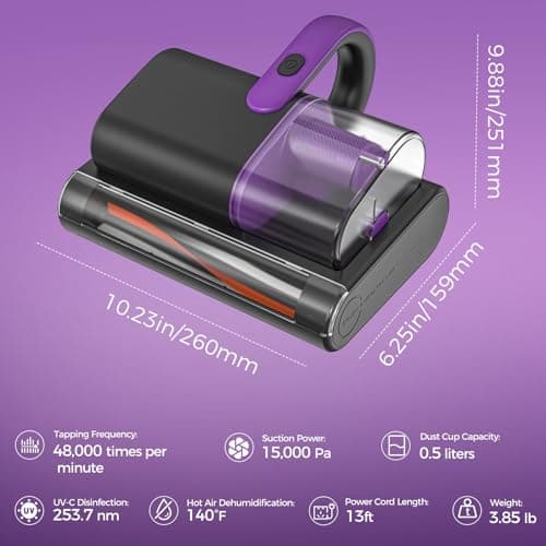 Bear Mattress Vacuum Cleaner, Bed Vacuum Cleaner with 253.7nm UV-C Light, 140°F Heat, HEPA Filter, 15Kpa Strong Suction Versatile Handheld Vacuums for Bed, Sofa, Couch, Dust & Pet Hair(Corded)