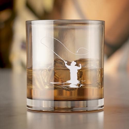 Fly Fisherman Round Rocks Glass - Fisherman Gift, Fishing Glass