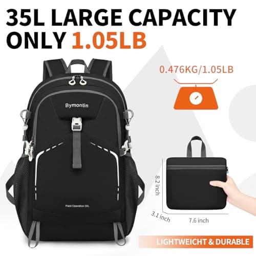 35L Lightweight Packable Backpack – Durable Foldable Daypack for Travel, Hiking, and Gym (Black)