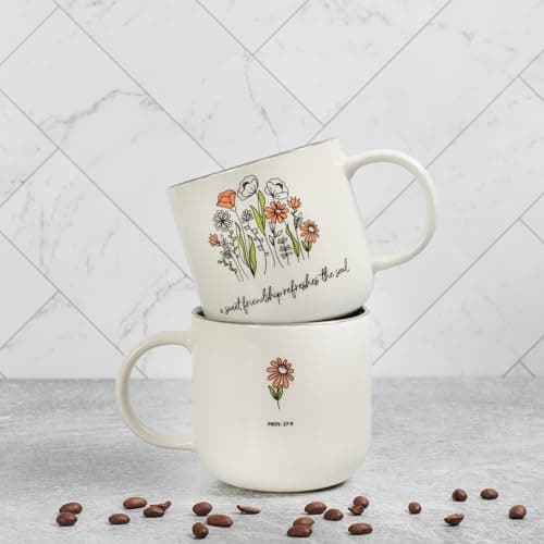 Christian Art Gifts Sage Green Floral Ceramic Coffee Mug – 15 oz. Microwave and Dishwasher-safe Inspirational Scripture Coffee and Tea Mug for Friends with Bible Verse: Sweet Friendship –Proverbs 27:9