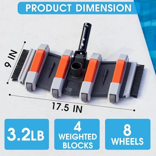 Heavy Duty Pool Vacuum Head with Swivel Handle -Extra-Wide 3.2LB Weighted Vac Heads Side Brush & Wheels for Vinyl Liner-Deep Cleaning for Inground & Above Ground Swimming Pool - Orange