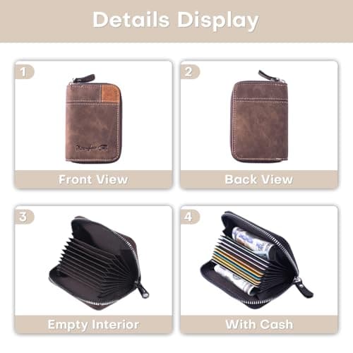 Lubsmuns RFID Card Holder, Slim RFID Blocking Card Wallet, Leather Zipper Credit Card Holder Gift for Men Women (Brown), Brown, slim, Minimalist