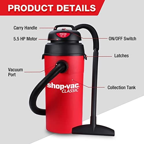 Shop-Vac 5 Gallon 5.5 Peak HP Wet/Dry Vacuum, Wall Mountable Compact Shop Vacuum with 18+7Ft Long Hose & Attachments, Ideal for Jobsite, Garage, Car & Workshop. 9522236