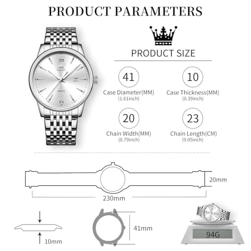 OLEVS Mens Watches Dress Waterproof Watch with Date Day Analog Quartz Casual Wrist Watch Large Number Classic Luxury Luminous Scales 41mm Big Face Easy Read Reloj para Hombre