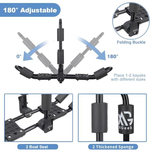 XGeek Kayak Roof Rack 4-in-1 Set of 2 for Kayak, Surfboard, Canoe and Ski Board Rooftop Mount Carrier Folding Adjustable Bilateral J-Style Rack on SUV, Car and Truck