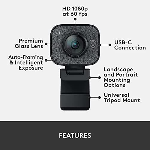 Logitech StreamCam Premium Webcam for Streaming and Content Creation, Full HD 1080p 60 fps, Works with Microsoft Teams, Google Meet, Zoom, Nintendo Switch 2’s new GameChat mode, for PC/Mac – Graphite