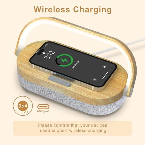Nightstand Lamp with Wireless Charger,4 in 1 Touch Bedside Lamp Bluetooth Speaker,Portable Dimmable LED Night Light,Corporate Gifts Premium for Employees Clients,Birthday Gifts Women Wife Friend B0FJ1H1KCY