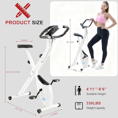 BARWING Stationary Exercise Bike for Home Workout, 5 IN 1 Foldable Indoor Cycling Bike for Seniors, 350LB Capacity, 16-Level Magnetic Resistance, Seat Backrest Adjustments