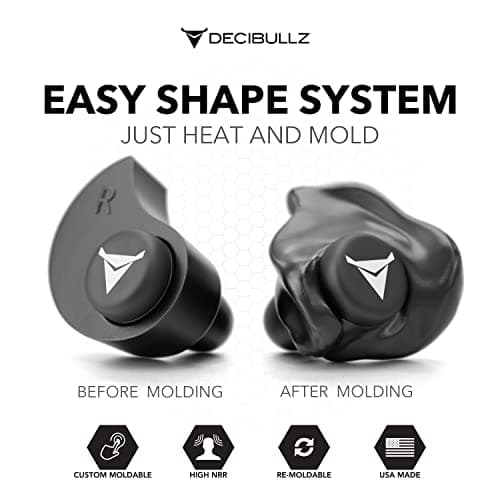 Decibullz - Custom Molded Earplugs, 31dB Highest NRR, Comfortable Hearing Protection for Shooting, Travel, Work and Concerts