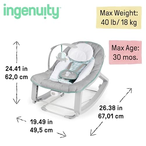 Ingenuity Keep Cozy 3-in-1 Grow with Me Vibrating Baby Bouncer, Seat & Infant to Toddler Rocker, Vibrations & -Toy Bar, 0-30 Months Up to 40 lbs (Weaver)