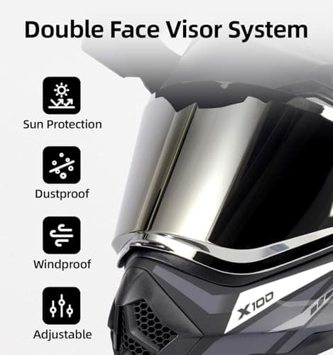 Orthrus Dual Sport Adventure Motorcycle Helmet DOT Certified for Adults, UV Protected Dual Visor & Intercom Slot, ATV UTV Dirt Bike Snowmobile Off Road Helmets