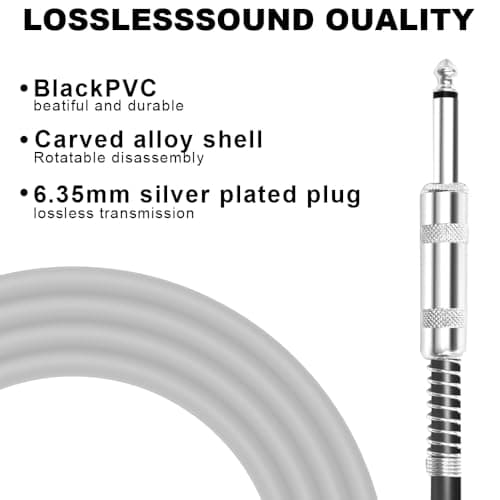 HixYaxi USB Guitar Cable USB to 6.35mm 1/4 Inch TS Audio Cable Guitar to Pc Interface for Instruments Recording Electric Guitar Cord 1/4 Inch Instrument Cable for Guitar, Bass and More - 10FT/3.1M