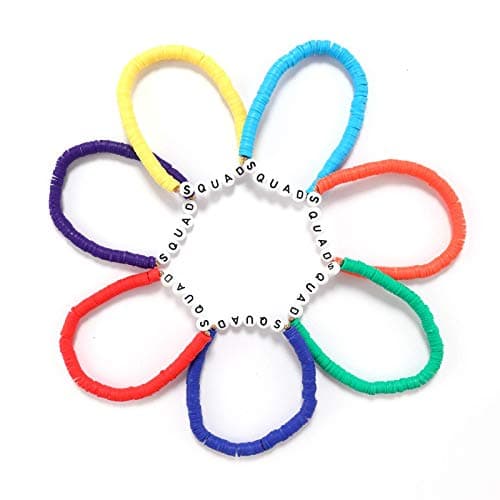 Rainbow Heishi Surfer Bracelets Set for Women Stackable Clay Beaded Bracelets Disc Stretch Preppy Bracelets Layering Colorful Friendship Bracelets Team Cheer Bulk Boho Summer Beach Jewelry Gift