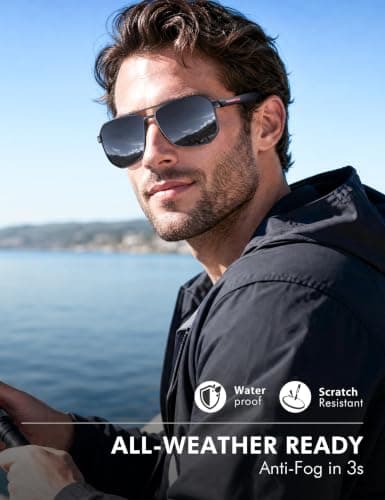 LUENX Aviator Sunglasses for Men Square Polarized Polygon Lens - UV 400 Protection with Accessories 61MM Driving Outdoor