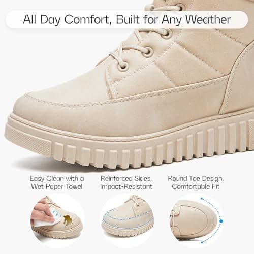 Shupua Boots for Women Winter Combat Boots Womens Ankle Boot Shoes Warm Snow Booties Hiking Sneakers with Zipper