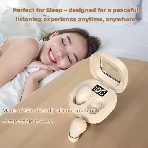 Wireless Smallest Sleep Earbuds, Ultra Small Earphones, Hidden Sleep Headphones, Noise Cancelling Earbuds, Ear Buds for Sleeping, Working, Hiking (Skin)