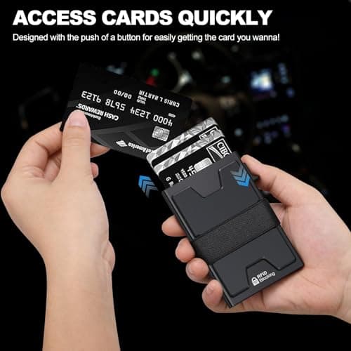 SEMORID Slim Aluminum Card Holder Wallet for Men, Durable Expandable Backplate, RFID Blocking Minimalist Metal Pop Up Wallet, Holds 12+ Cards Plus Cash (Black)