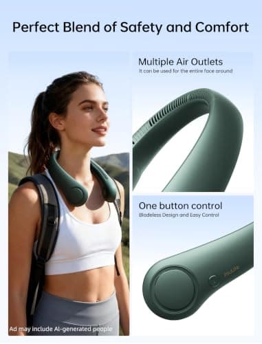 Battery Operated Wearable Personal Fan, Twistable, Rechargeable Travel Essentials, Gifts for Women Men-Dark Green JISULIFE Portable Neck Fan, Hands Free Bladeless Fan, 5 Speeds, 4000 mAh B08911JGGW