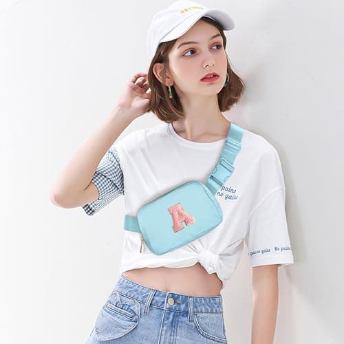 Gitus Gifts for 7 8 9 10 11 Year Old Girls Belt Bag Fanny Pack Crossbody Bags with Initial Letter Patch Birthday Gifts for Daughter Sister Friends Teen girls (Icing Blue-A)