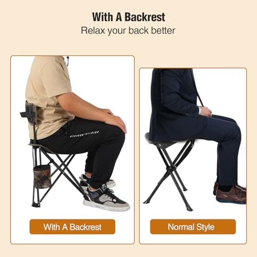 REDCAMP 2 Pack Tripod Hunting Chairs for Blinds, Folding Lightweight Portable Fishing Chair for Adults Hunting Stools with Backrest, Golf Chairs for Spectators, Camo