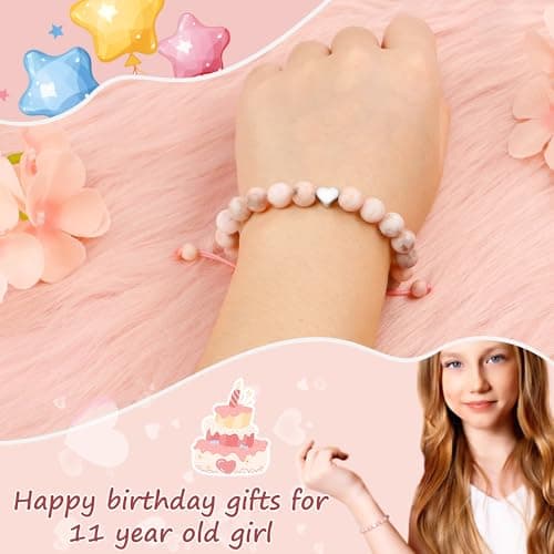 Sereney Birthday Gifts for Girls, Beaded Bracelets as 1 3 4 5 6 7 8 9 10 11 12 13 15 16 Year Old Birthday Gift, Adjustable Stone/Pearl Bracelet as Happy Birthday Gifts for Daughter Granddaughter Niece