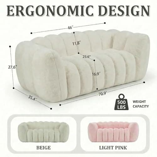 Oversized Bean Bag Sofa for Adults, Comfy Faux Fur Floor Lounger Loveseat Couch with Shredded Foam Filling, Large Bean Bag Sofa Plush Bean Bag Couch for Living Room, Bedroom, Apartment, Beige