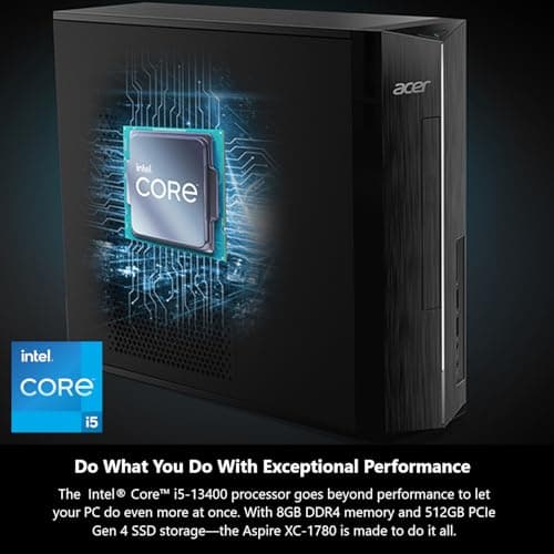 acer Aspire XC-1780-UA91 Desktop | Intel Core i5-13400 10-Core Processor (Up to 4.6GHz) | 8GB 3200MHz DDR4 RAM | 512GB PCIe Gen 4 SSD | SD Card Reader | Intel Wi-Fi 6E AX211 | Windows 11 Home