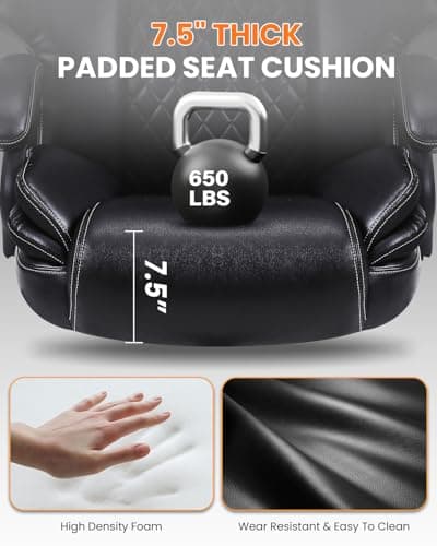BOSMILLER 650lbs Large Big and Tall Office Chair for Heavy People with Adjustment Lumbar Support, Comfy Padded Heavy Duty Leather Executive Office Chair with Quiet Rubber for Adults 8 Hours Daliy Work