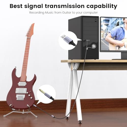 MOSWAG 3.3FT USB to 6.35 Audio Cable, USB to 1/4“ Guitar Cable with Recording Function for Guitar, Bass, Amplifier, Speakers (NOT for Xbox/RockSmith)