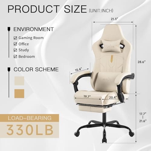 Gaming Chair with Footrest Ergonomic Computer Chair Massage Lumbar Cushion, Racing Video Game Chair Adjustable Rocker Recliner Executive Office Desk Chair Pu Leather for Adults